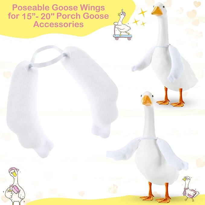 Shinylin 2 Pcs Porch Goose Wings for 15”- 18" Porch Lawn Goose Outfit Accessories White Arms for Outdoor Patio Yard Lawn Art Decoration (Rippled Edge)