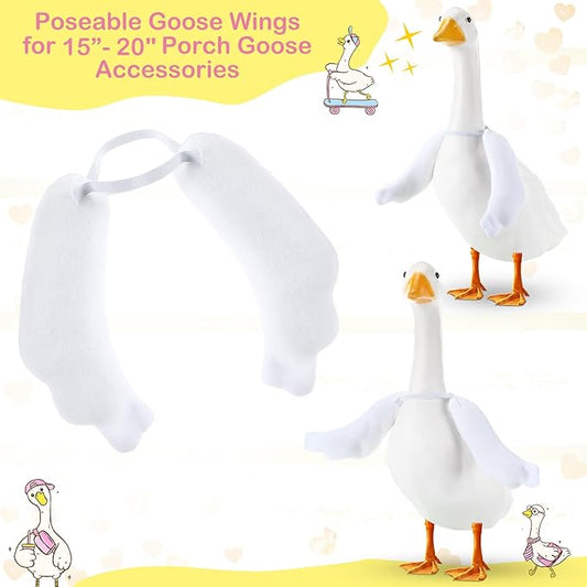 Shinylin 2 Pcs Porch Goose Wings for 15”- 18" Porch Lawn Goose Outfit Accessories White Arms for Outdoor Patio Yard Lawn Art Decoration (Rippled Edge)