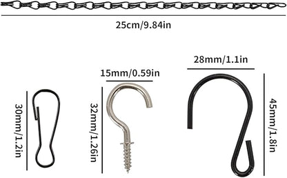 12 Pcs Adjustable Hanging Chains with S Hooks,10 Inch Black Metal Plant Hanger Chain for Hanging Baskets, Bird Feeders, Lanterns, Wind Chimes (Comes with 12 Replacement Metal Plant Hooks)