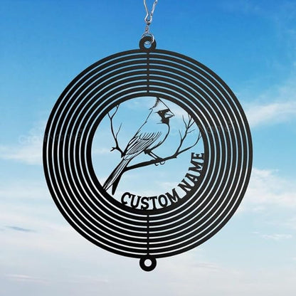 Personalized Cardinal Metal Wind Spinner, Custom Outdoor Ornament for Yard Display, Kinetic Bird Sculpture, Memorial Gift (Cardinal Garden Wind Spinner)