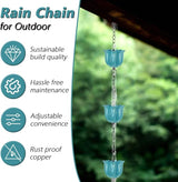 8.2ft Rain Chains for Outside, 10-Cup Lotus Rain Chain Replacement Downspout for Gutters, Eaves, Drainage, Adjustable Length(Light Blue)