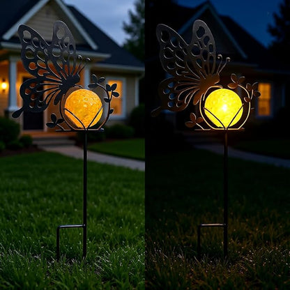 Butterfly Solar Lights Outdoor Decorations, 2 Pack Metal Iron Solar Stake Lights for Yard, Garden, Lawn Decor