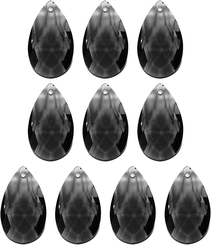 PATIKIL K9 Crystal Pendants Teardrop Beads, 10 Pack 38mm Chandelier Prisms Parts Hanging Beads DIY Lamp for Arts Crafts Decoration, Light Black