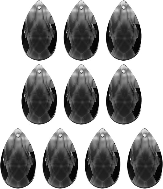 PATIKIL K9 Crystal Pendants Teardrop Beads, 10 Pack 38mm Chandelier Prisms Parts Hanging Beads DIY Lamp for Arts Crafts Decoration, Light Black