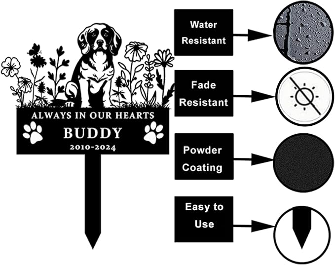 Custom Flora Personalized Dog Memorial Garden Sign with Stake, Sympathy Grave Plaque, Pet Grave Marker Memorial Engraved Sign