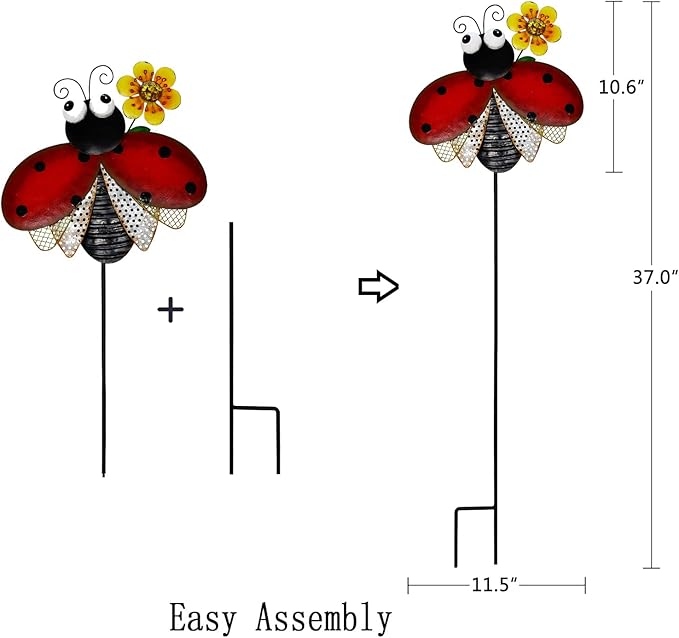 Garden Decor Metal Yard Stakes Spring Lawn Art Decorative Plant Stake Indoor Outdoor Ornaments Decoration for Patio Pathway Backyard (Beetle)