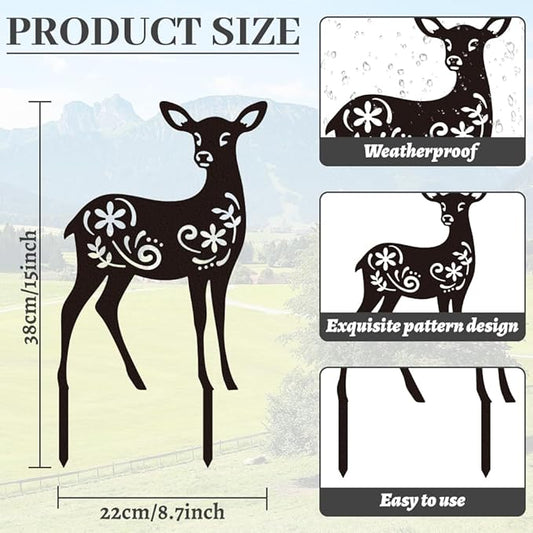 WADORN Deer Metal Outdoor Statues Silhouette, Reindeer Metal Decorative Garden Stakes Funny Animal Flower Silhouette Outdoor Stakes Decor for Garden Hugger Backyard Patio Lawn Art Outdoor Decor