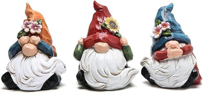 Hodao Spring Gnome Decor Set of 3, Resin Three Wise Gnomes Figurines with See No Evil Hear No Evil Speak No Evil Design, Floral Tiered Tray Shelf Table Accent, Farmhouse Gift Idea