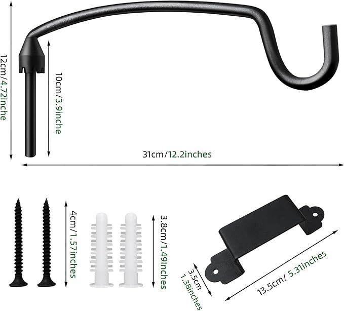 Plant Hooks for Wall, Outdoor Plant Hanging Bracket Wall Mount Plant Hanger Decorative Swivel Hooks with Ajustable Angles for Bird Feeder, Wind Chimes Metal Black 12.2 Inches