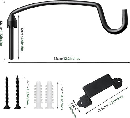 Plant Hooks for Wall, Outdoor Plant Hanging Bracket Wall Mount Plant Hanger Decorative Swivel Hooks with Ajustable Angles for Bird Feeder, Wind Chimes Metal Black 12.2 Inches