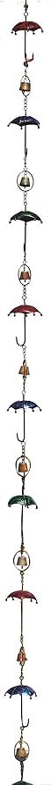 Ancient Graffiti Multicolor Umbrella & Bells Rain Chain, 4" x 92" x 4"