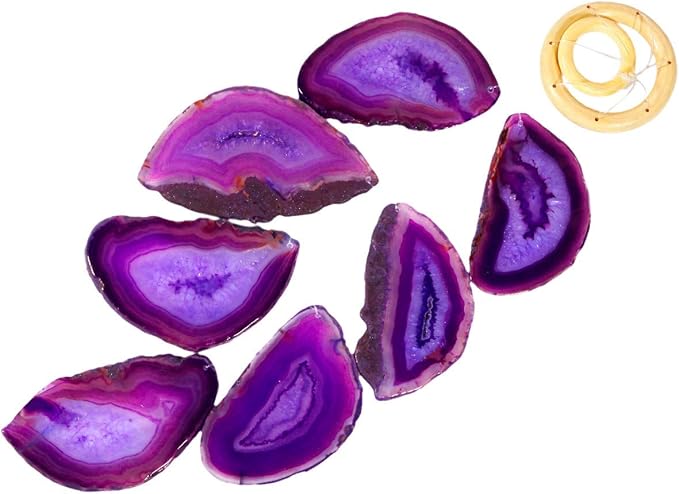 Nupuyai Wind Chimes - Unique Agate Slices Geode Stone Wind Chimes Indoor Outdoor, Healing Stone Windchime Hanging Ornament for Home Garden, 27.6-33.5'', Purple Agate
