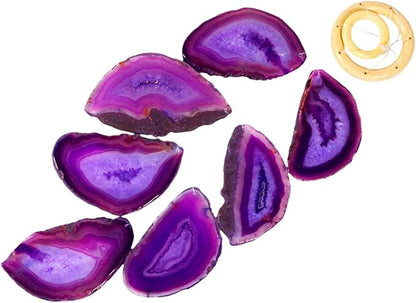 Nupuyai Wind Chimes - Unique Agate Slices Geode Stone Wind Chimes Indoor Outdoor, Healing Stone Windchime Hanging Ornament for Home Garden, 27.6-33.5'', Purple Agate