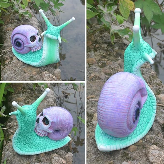 Skull Snail Sculpture Garden Decor Statue Halloween Skulls Decor Ornament Gothic Home Decor Resin Crafts for Home Outdoor Landscape Office Decor,Blue