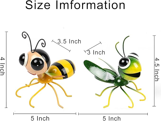 Cruis Cuka Metal Yard Art Garden Decor Cute Grasshopper & Bee Lawn Ornament Backyard Decorations Animal Hanging Flower Pot and Vase Hugger - Set of 4