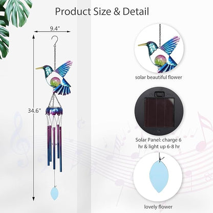 MUMTOP Solar Wind Chimes for Outside - Hummingbird with Crack Glass Ball Lights Wind Chimes Outdoor Unique, Windchimes Clearance for Garden, Patio,Yard Decor Gift