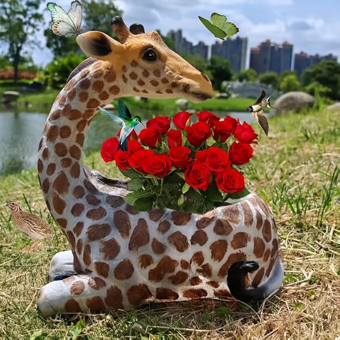 Giraffe Planter Statue for Home Decor - Cute Animal Flower Pot Holder for Indoor Outdoor Garden Balcony - Resin Succulent Planter Gift for Housewarming Birthday Party