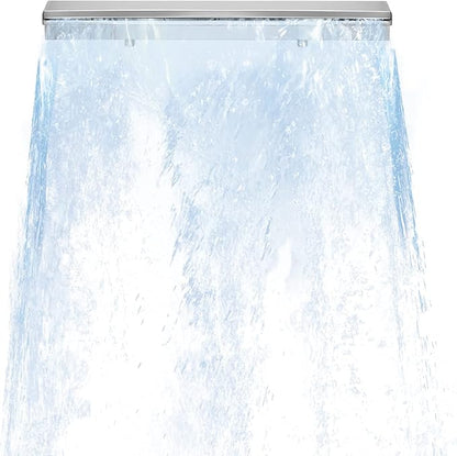 Pool Waterfall Fountains, Stainless Steel Rectangular Pool Waterfall Spillway with Pipe Connector for Indoor/Outdoor Decorative (23.6 Inch)