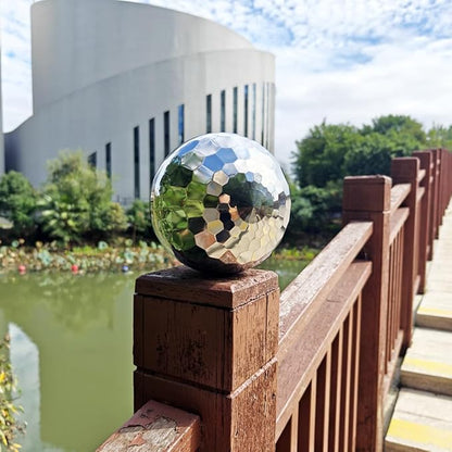304 Stainless Steel Gazing Ball Sculptures Diamond Ball Decoration Mirror Hollow Decor Ball Reflective Garden Sphere Hollow Metal Ball Ornament Statues Gazing Globe for Home Garden (8 inch)