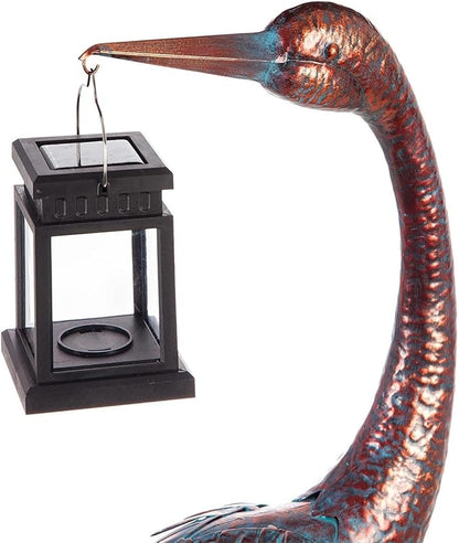 Evergreen Garden Beautiful Metal Crane with Solar Lantern Garden Statue - 4 x 4 x 34 Inches Homegoods and Decorations for Every Space