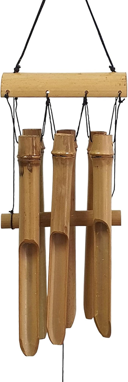 Bamboo Wind Chime Outdoor, 6 Small Bamboo Bell Tubes for Outdoor or Indoor Home Décor, Handmade Natural Soothing Sound 23 inches