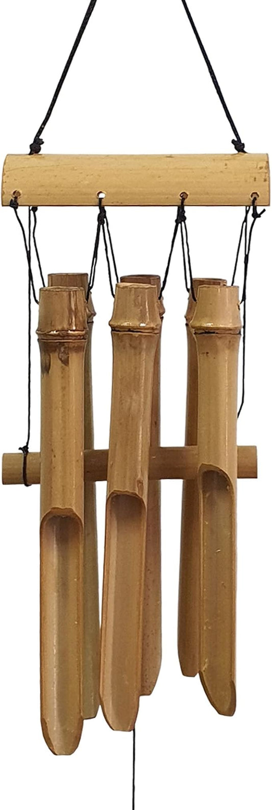Bamboo Wind Chime Outdoor, 6 Small Bamboo Bell Tubes for Outdoor or Indoor Home Décor, Handmade Natural Soothing Sound 23 inches
