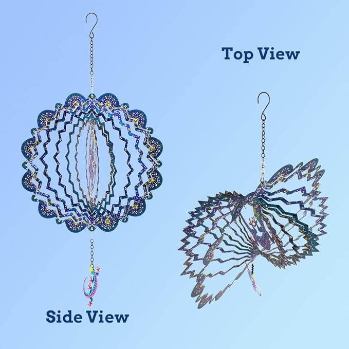 DREAMYSOUL Metal 12" Wind Spinner, Gecko Hanging Wind Spinner for Yard and Garden 3D Kinetic Wind Sculpture Indoor Outdoor Patio Decoration