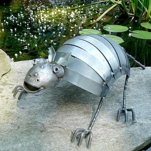 Modern Artisans Reclaimed Metal Armadillo Garden Sculpture, American Handmade