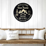 MeMate Outdoor Decor - Personalized Metal Bar and Grill Sign for Patio, Porch, Deck - BBQ Beverage Housewarming Gifts