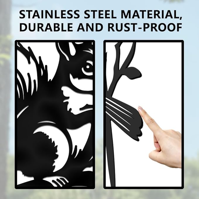 WADORN Squirrel on Branch Metal Yard Art Decor, Squirrel Stainless Steel Outdoor Tree Silhouette Stake for Tree Yard Garden Patio Animal Outdoor Decor Gift for Housewarming Home Art Decor
