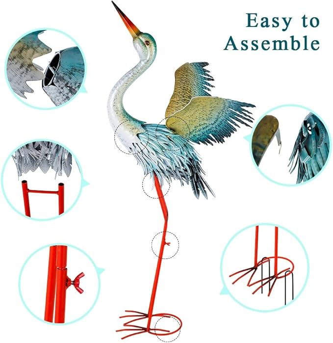 40" Metal Crane Garden Statue with Solar Light, Large Outdoor Heron Sculpture,Rust-Proof Garden Sculptures & Statues,Yard Art for Patio & Backyard