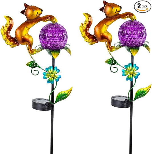 2 Pack Solar Pathway Lights Outdoor, Squirrel Solar Garden Lights, Waterproof Colorful Global Landscape Lighting, Decorative Garden Decor Gifts for Mom, Women