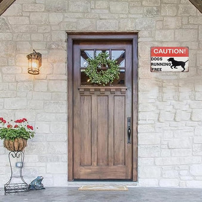 ERLOOD Caution Dogs Running Free Metal Tin Sign Funny Outdoor Road Yard Outside Sign Vintage Decor 12 X 8