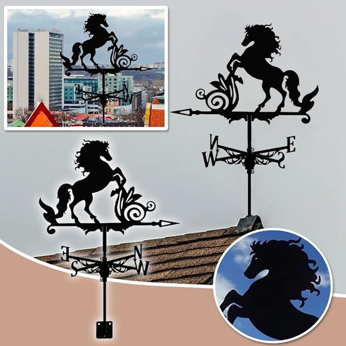 3D Animal Metal Weather Vane, Roof Weather Vane, Weather Direction Indicator, Garden Statue, Garden Windmill, Roof Decoration Accessories for Garden, Yard, Roof Decoration (Mustang)