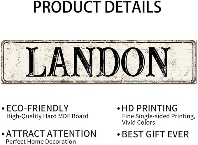 Madcolitote Rustic Landon Wood Signs Landon Street Signs Customized Vintage Wood Plaque Farmhouse Wall Art Wall Decor for Home Bars Clubs Cafes Man Cave Party 4x18in