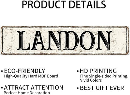 Madcolitote Rustic Landon Wood Signs Landon Street Signs Customized Vintage Wood Plaque Farmhouse Wall Art Wall Decor for Home Bars Clubs Cafes Man Cave Party 4x18in