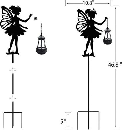 Solar Garden Angel Stakes - Metal Angel Holding Solar Lantern Decorative Garden Animal Silhouette Stakes