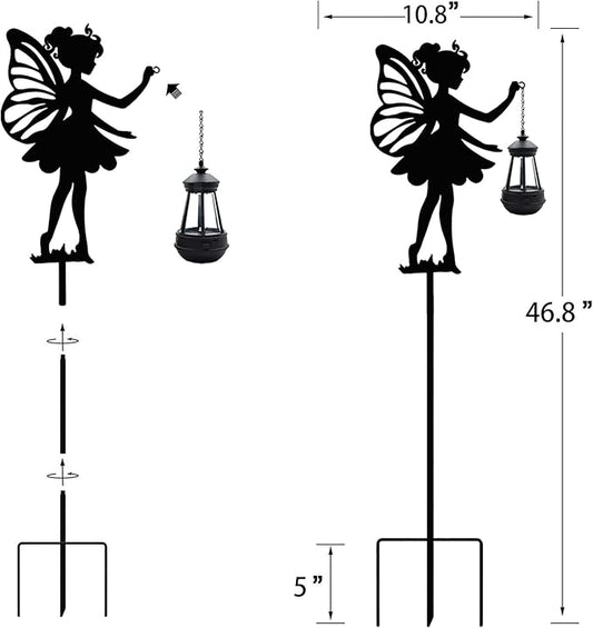 Solar Garden Angel Stakes - Metal Angel Holding Solar Lantern Decorative Garden Animal Silhouette Stakes