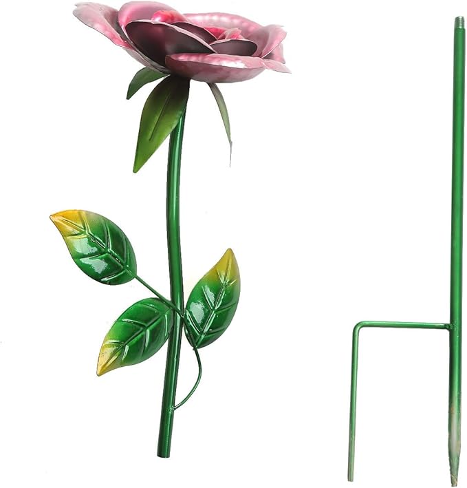 28.5" H Large Flower Stake Metal Decoration for Garden Set of 4, Plant Pick Art Ornaments Waterproof Stake for Lawn Porch Pathway Patio Flower Bed, Yard Outdoor Ornaments(Red & Purple & Blue)