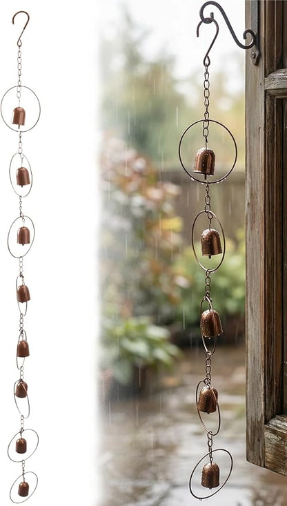 Rain Chains for Outside, Iron Hanging Decorative Rain Chains with 8 Bells, 47.2in Rain Bells for Decorating Garden and Drainage to Protect Building from Rainwater Erosion