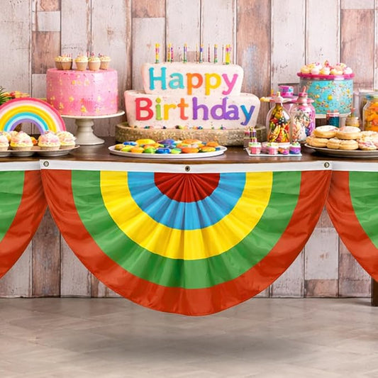 4Pack Colorful Bunting Flags Decor Birthday Party Classroom 2x4 Ft Bright Color Bunting Pleated Half Fan Bunting Banner Decor Outside Summer Party with Canvas Header Brass Grommets Mexican Themed Multi-Color Stripes Bunting Decoration Party Garden Porch