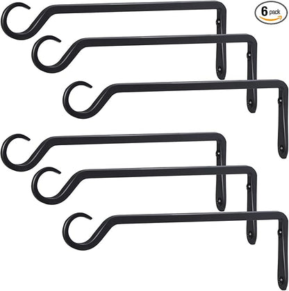 AILIN YELOKIE 12" Plant Hangers 6-Pack - Heavy Duty Rust-Resistant Steel Hooks for Bird Feeders, Indoor/Outdoor Plants & Wall Decor, Black