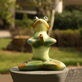Topadorn Ceramic Yoga Frog Statue, Frog Sitting Sculptures for Office, Garden Decorative Ornaments