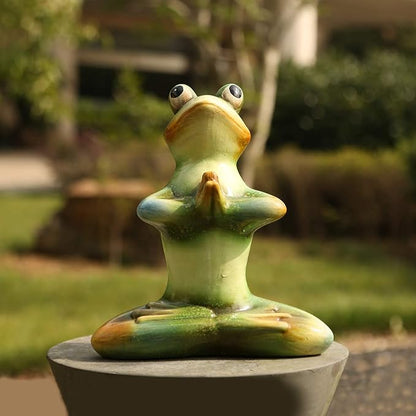Topadorn Ceramic Yoga Frog Statue, Frog Sitting Sculptures for Office, Garden Decorative Ornaments