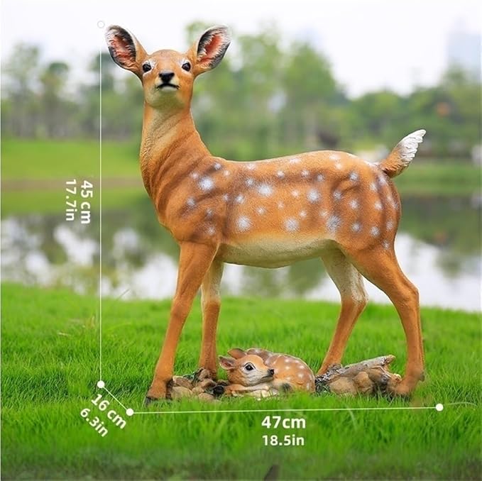 Garden Ornament, Resin Sika Deer Sculpture, Outdoor Garden Crafts Statue Ornament, Simulation Deer Decor Statue for Park, Lawn(17.7x18.5x6.3in)