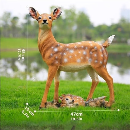 Garden Ornament, Resin Sika Deer Sculpture, Outdoor Garden Crafts Statue Ornament, Simulation Deer Decor Statue for Park, Lawn(17.7x18.5x6.3in)