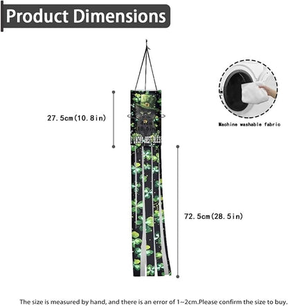 Jeiento St Patrick Day Windsock Flag 40Inch Green Leaf Black Cat Windsock Flags Hanging Outside Decoration for Party/Trees/Balcony,Lightweight Wind Socks 40" Washable Fabric