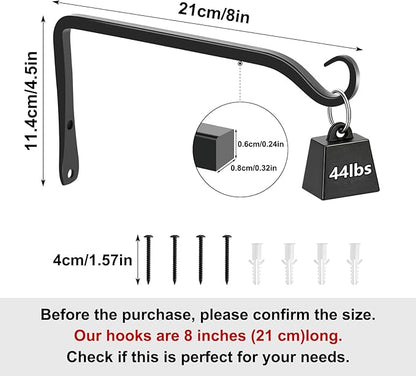 Gtongoko 2 Pack 8 Inch Metal Plant Hangers Wall Hooks for Hanging Plant Brackets, Outdoor Hooks for Hanging Bird Feeders, Flower Baskets, Lanterns, Wind Chinme, Solar Lamps