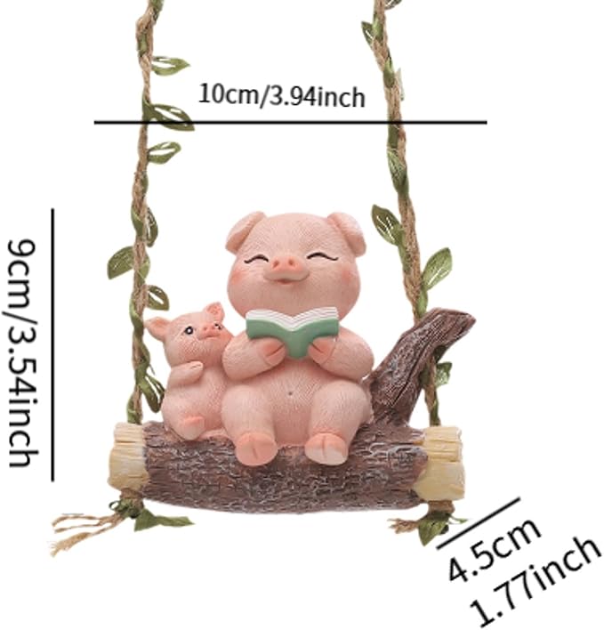 Swing Animal Garden Statue, Resin Ornament, Cartoon Gift,Decorative Hanging Sculpture Cute Pig Figurine for Outdoor Indoor