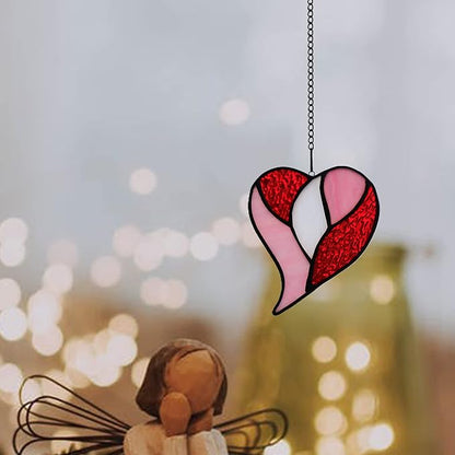 Red Heart Suncatchers Stained Glass Window Hanging, Handmade Heart Ornaments, Birthday Gift for Grandma Mom Sister Aunt,Valentines Day Gift
